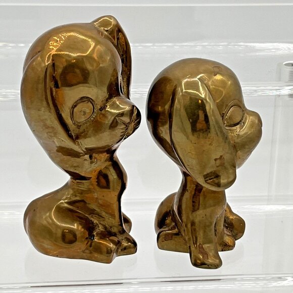 Vintage Solid Brass Puppy Dog Cartoon like Figurines Set Of 2 - Picture 4 of 5